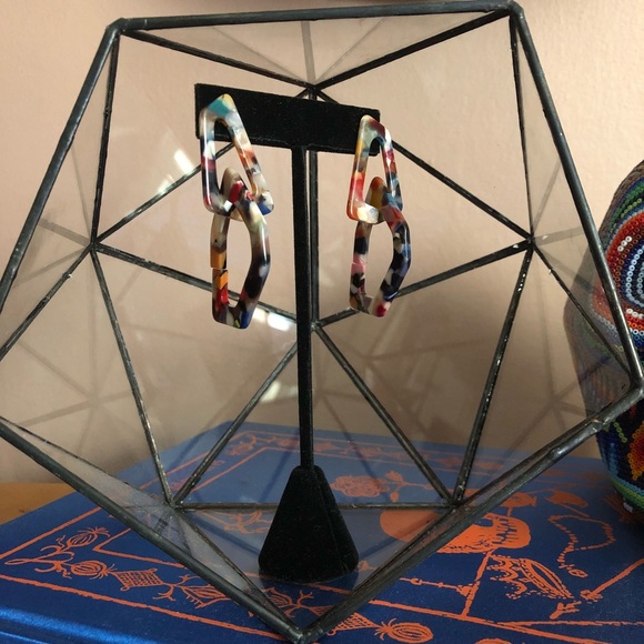 Multicolored Hoop Geometric Dangle Drop Earrings - Picture 2 of 6